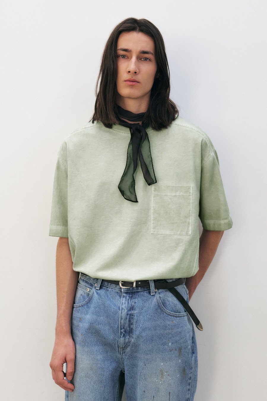 MUSINSA | INSILENCE Luna Washid Pocket T-shirt LIME BEIGE